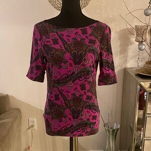Ralph Lauren black label Pink Paisley Short Sleeve Top size medium